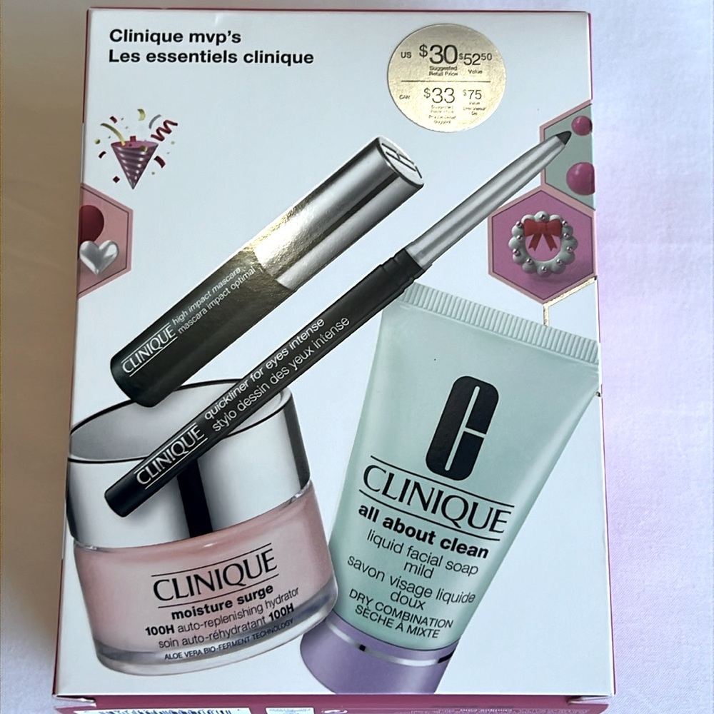 NWT Clinique MVP skincare & makeup set 4pc soap moisture surge mascara Retail$58 - Picture 2 of 5